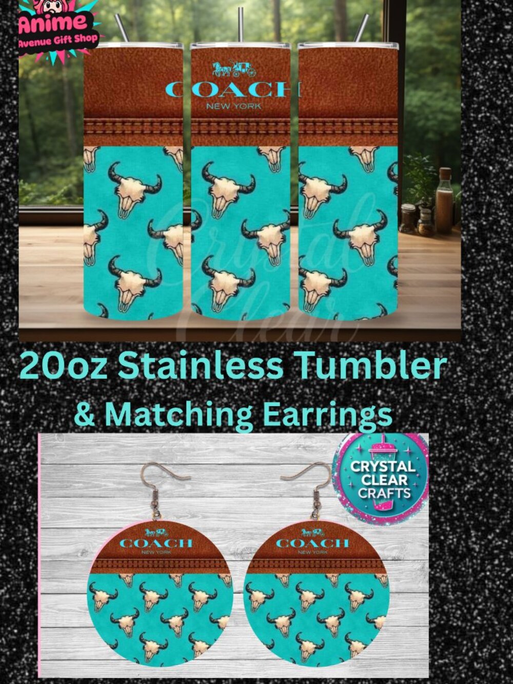 Coach 20oz Stainless Steel Tumbler & Matching Earrings Set